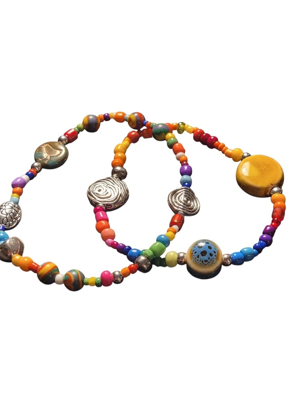 Colorful Mixed-Media Beaded Stretch Bracelet Set - Vibrant Rainbow Stack